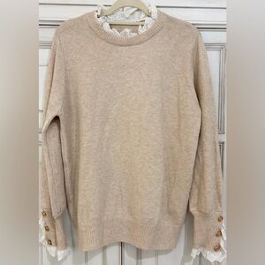 NEW never worn SZ L Women's Cream Crewneck Sweater With lace trim